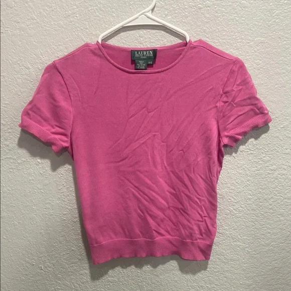 Ralph Lauren Pink Fitted Crop T-Shirt - Picture 1 of 5